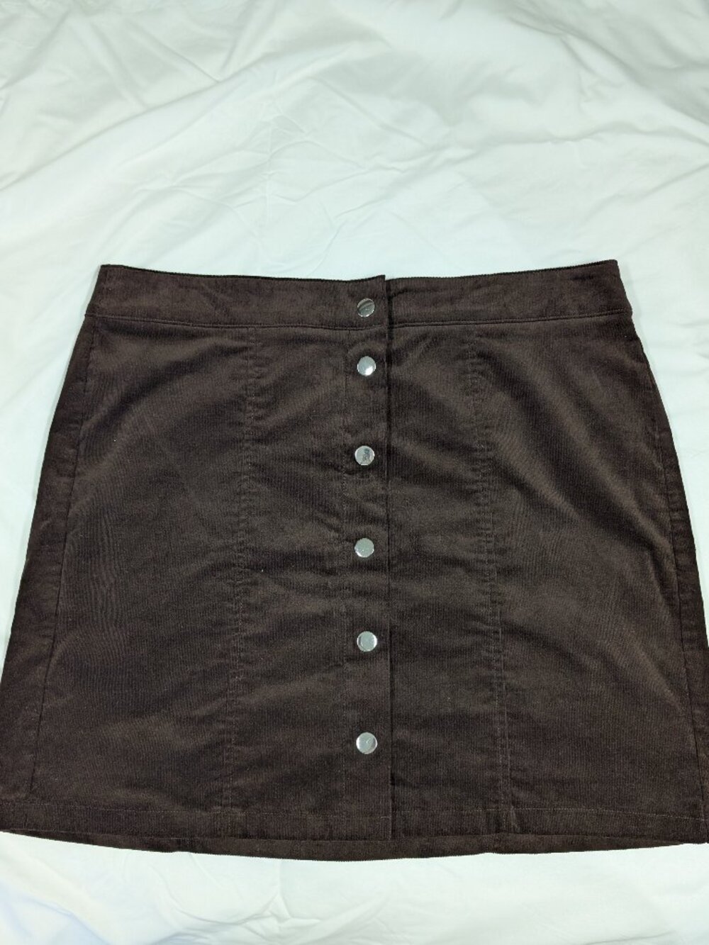LOFT Brown Corduroy Snap Front Mini Skirt Size 16 NWT